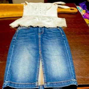 Guess Brand White cotton top and Jean skirt Guess Brand